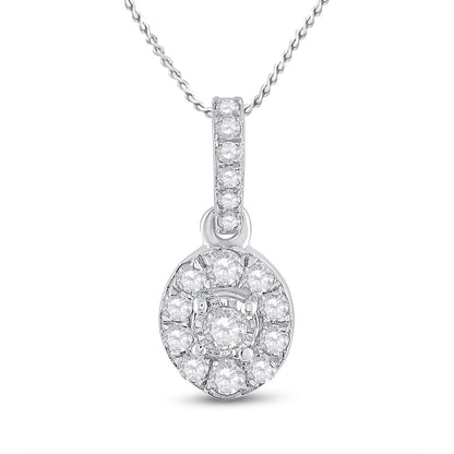 14k White Gold Round Diamond Oval Pendant 1/5 Cttw