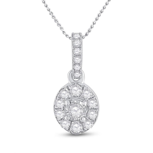 14k White Gold Round Diamond Oval Pendant 1/5 Cttw