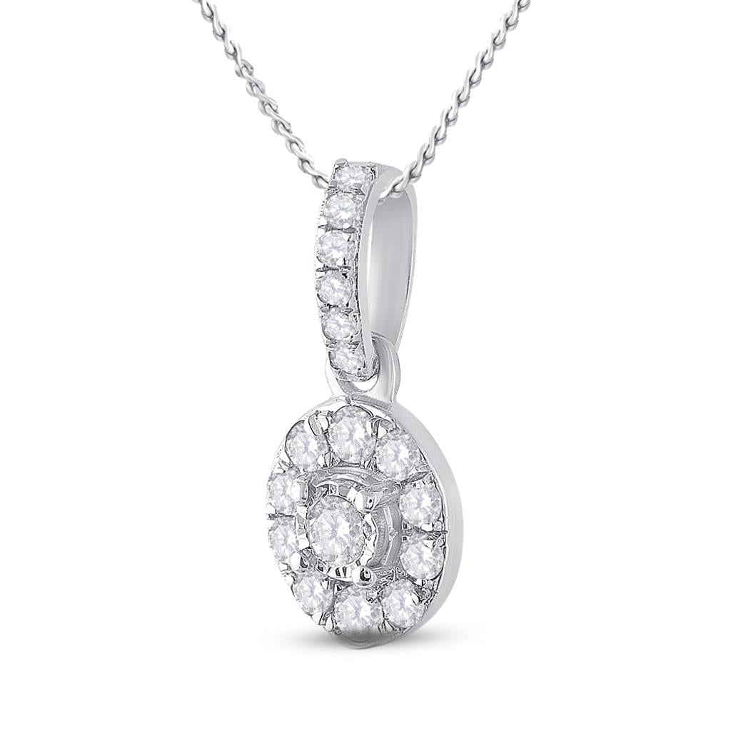 14k White Gold Round Diamond Oval Pendant 1/5 Cttw