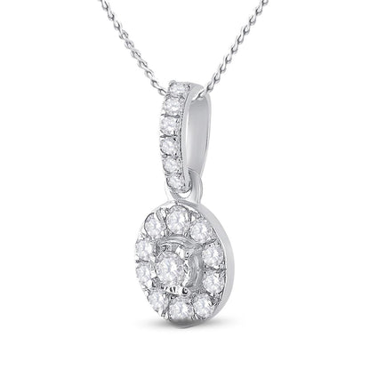 14k White Gold Round Diamond Oval Pendant 1/5 Cttw