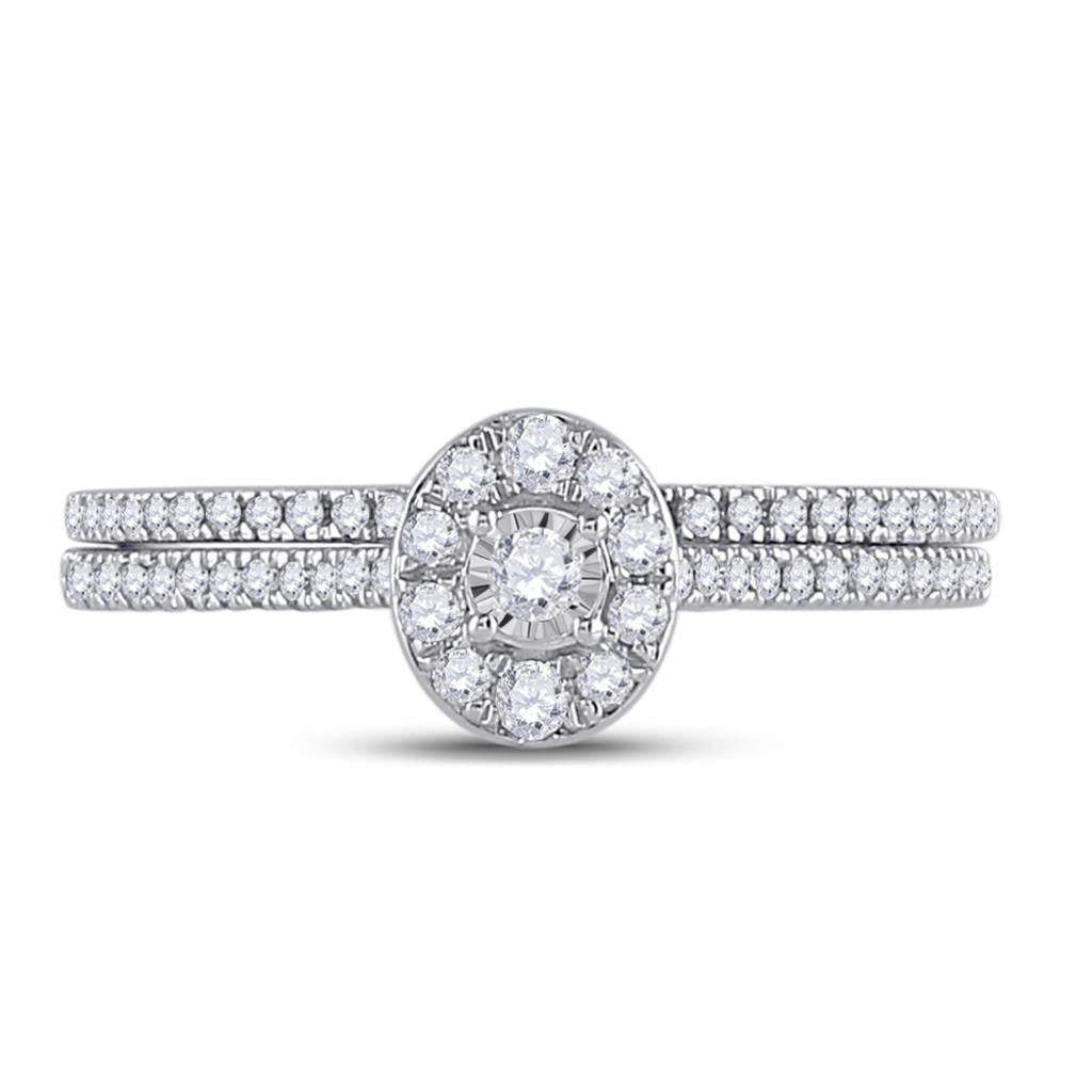 14k White Gold Round Diamond Oval Bridal Wedding Ring Set 1/3 Cttw