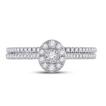 14k White Gold Round Diamond Oval Bridal Wedding Ring Set 1/3 Cttw
