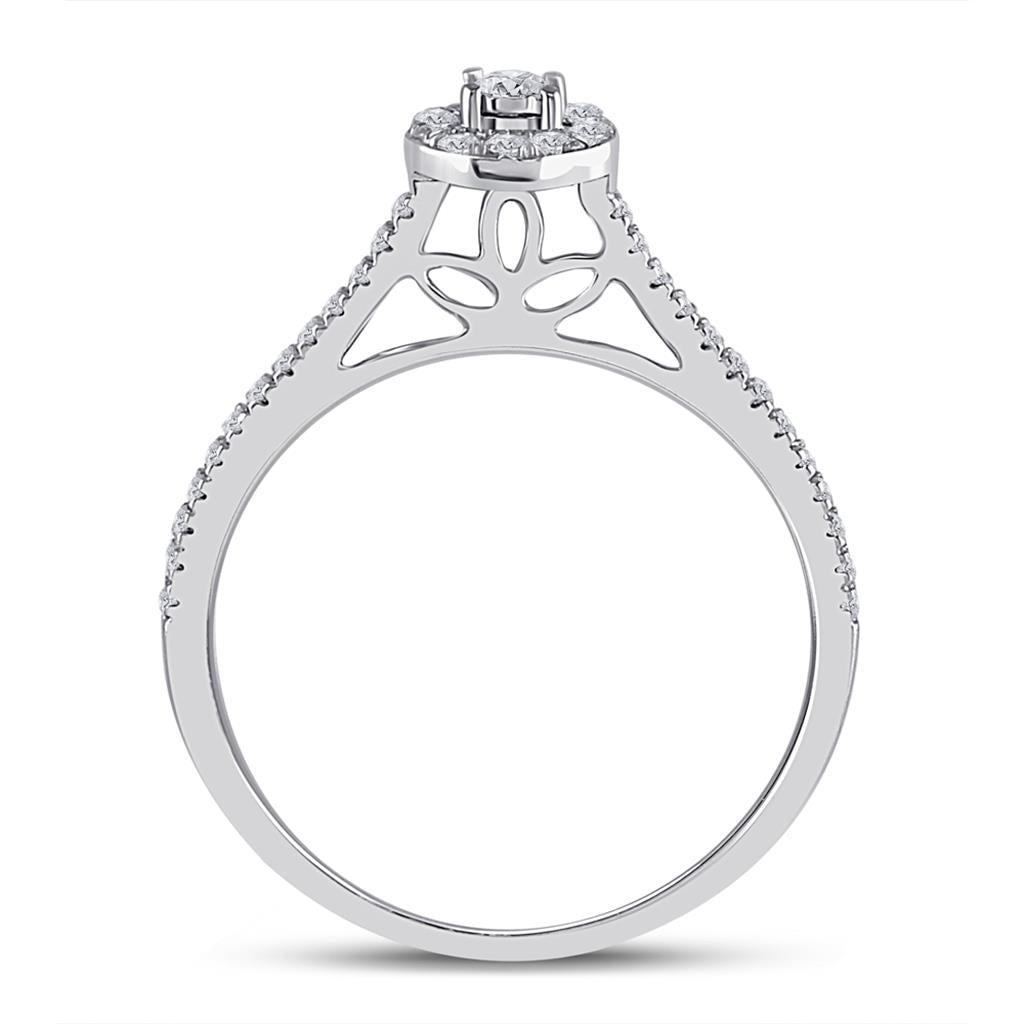 14k White Gold Round Diamond Oval Bridal Wedding Ring Set 1/3 Cttw