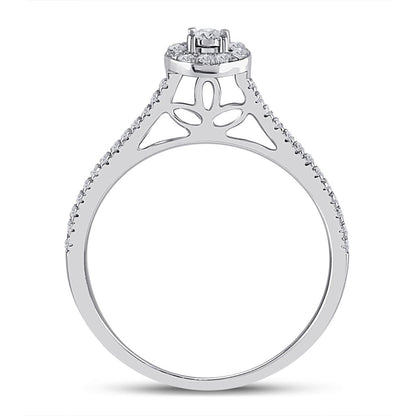 14k White Gold Round Diamond Oval Bridal Wedding Ring Set 1/3 Cttw