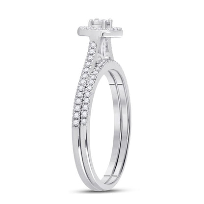 14k White Gold Round Diamond Oval Bridal Wedding Ring Set 1/3 Cttw
