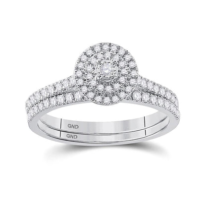 14k White Gold Round Diamond Bridal Wedding Ring Set 1/3 Cttw