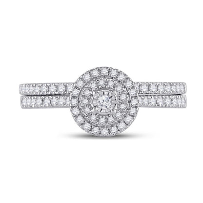 14k White Gold Round Diamond Bridal Wedding Ring Set 1/3 Cttw