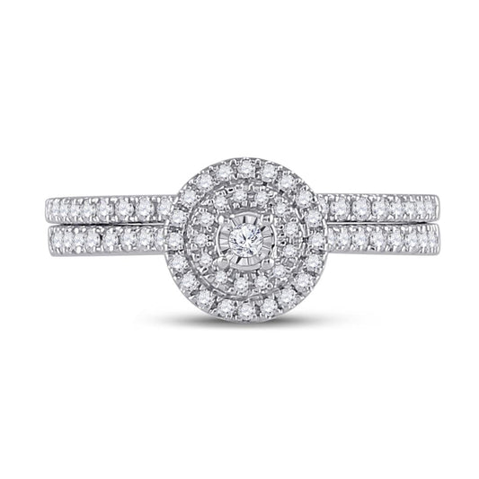 14k White Gold Round Diamond Bridal Wedding Ring Set 1/3 Cttw