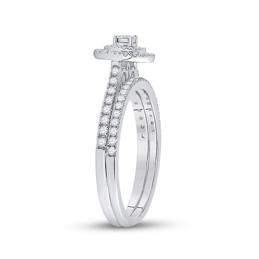 14k White Gold Round Diamond Bridal Wedding Ring Set 1/3 Cttw