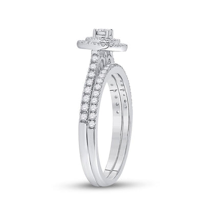 14k White Gold Round Diamond Bridal Wedding Ring Set 1/3 Cttw