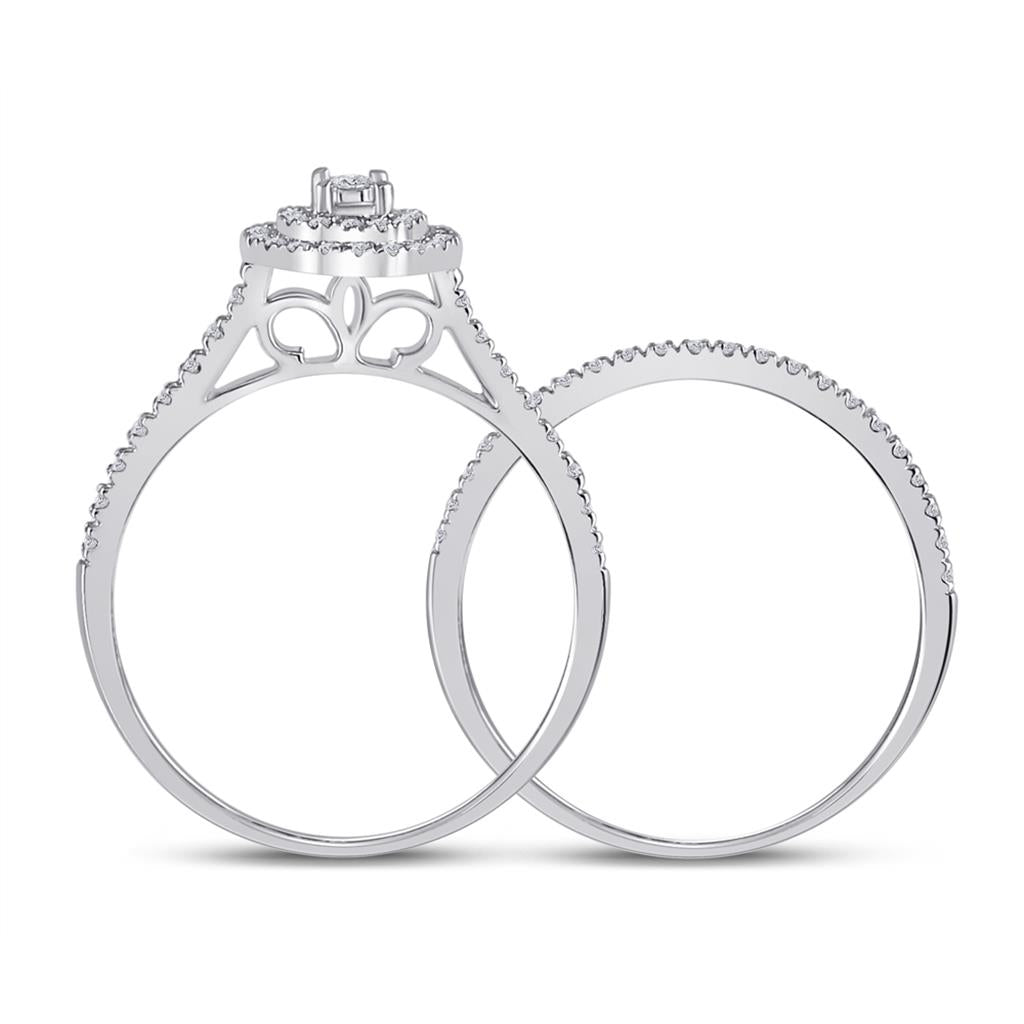 14k White Gold Round Diamond Bridal Wedding Ring Set 1/3 Cttw