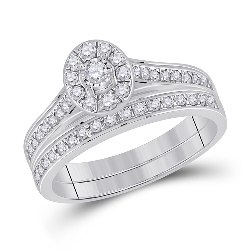 14k White Gold Round Diamond Bridal Wedding Ring Set 1/2 Cttw