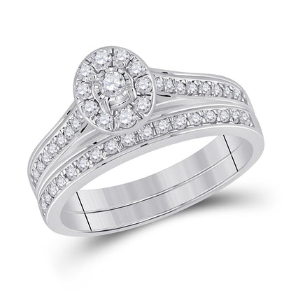 14k White Gold Round Diamond Bridal Wedding Ring Set 1/2 Cttw