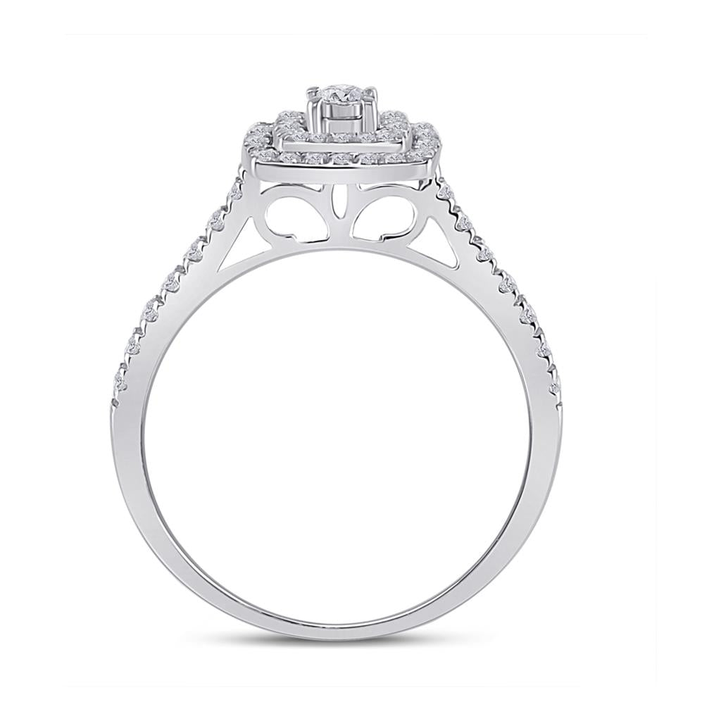 14k White Gold Round Diamond Halo Bridal Wedding Ring Set 1/4 Cttw