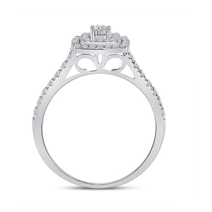 14k White Gold Round Diamond Halo Bridal Wedding Ring Set 1/4 Cttw