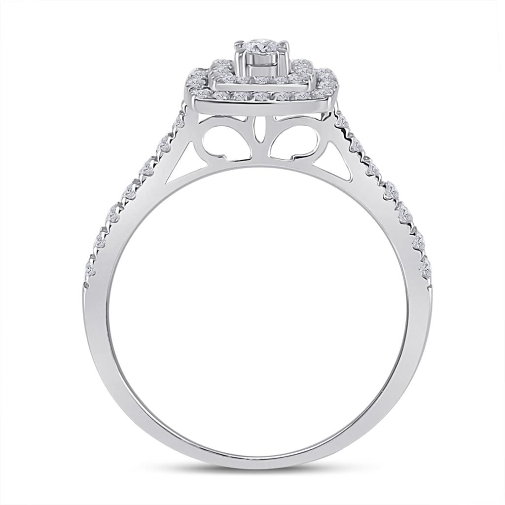 14k White Gold Round Diamond Halo Bridal Wedding Ring Set 1/2 Cttw