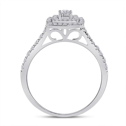 14k White Gold Round Diamond Halo Bridal Wedding Ring Set 1/2 Cttw