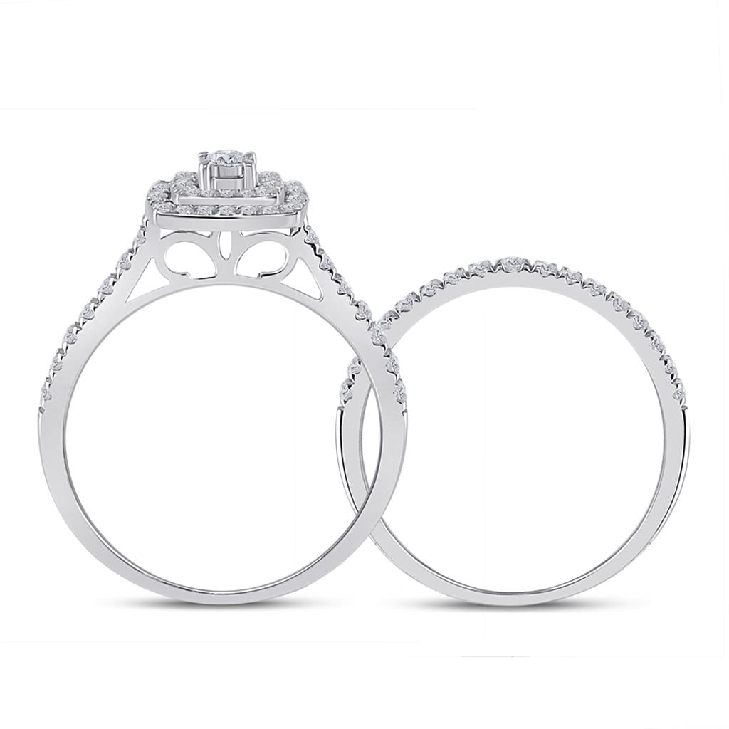 14k White Gold Round Diamond Halo Bridal Wedding Ring Set 1/2 Cttw