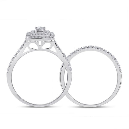 14k White Gold Round Diamond Halo Bridal Wedding Ring Set 1/2 Cttw
