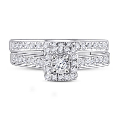 14k White Gold Round Diamond Halo Bridal Wedding Ring Set 1/2 Cttw