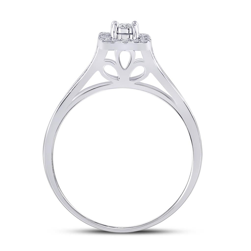 14k White Gold Round Diamond Halo Bridal Wedding Ring Set 1/2 Cttw
