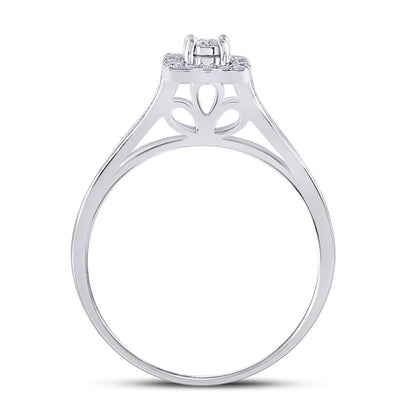 14k White Gold Round Diamond Halo Bridal Wedding Ring Set 1/2 Cttw