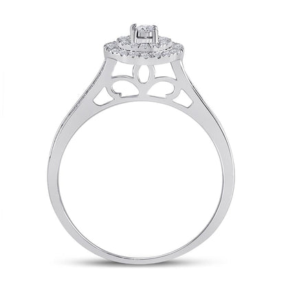 14k White Gold Round Diamond Halo Bridal Wedding Ring Set 1/2 Cttw
