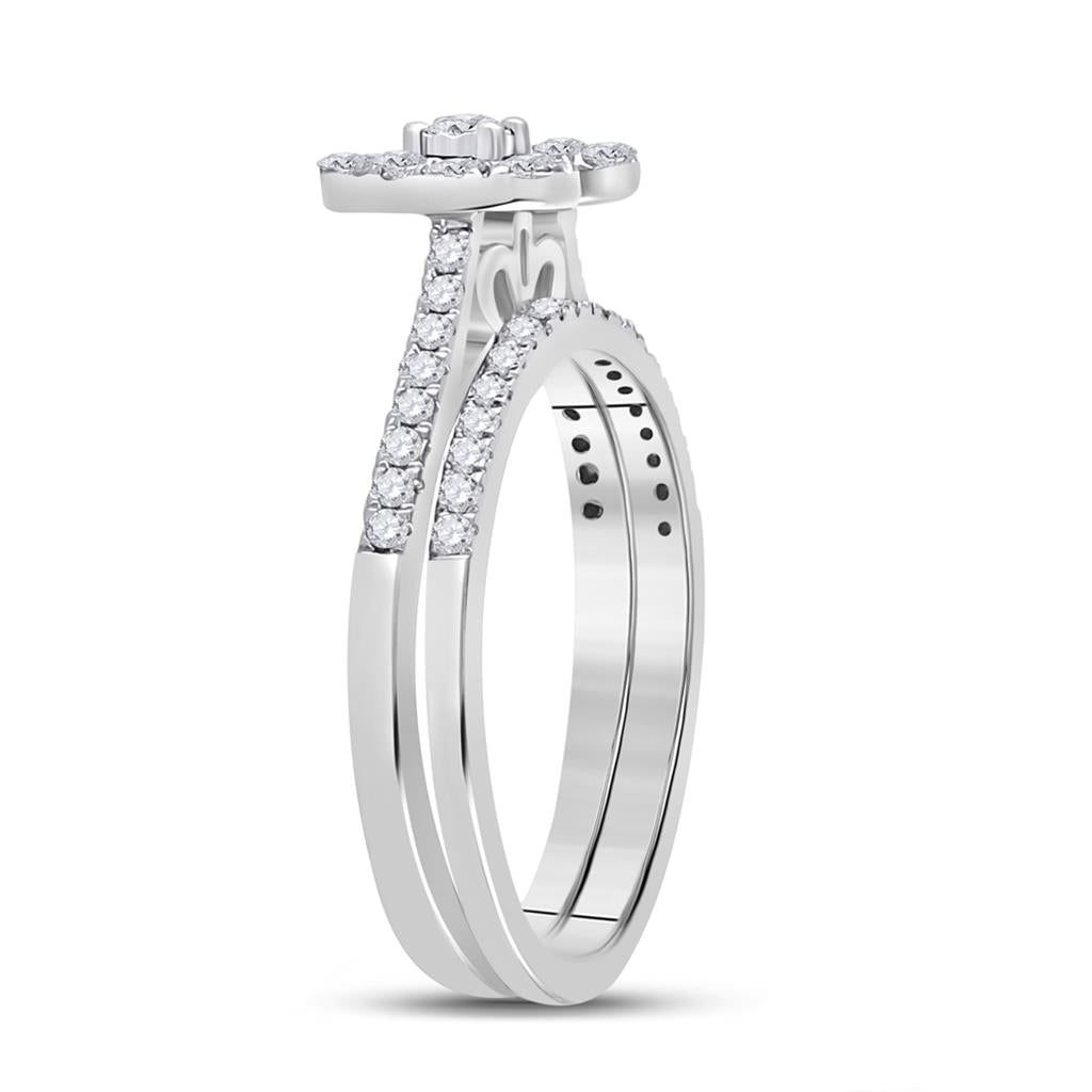 14k White Gold Round Diamond Heart Bridal Wedding Ring Set 1/2 Cttw