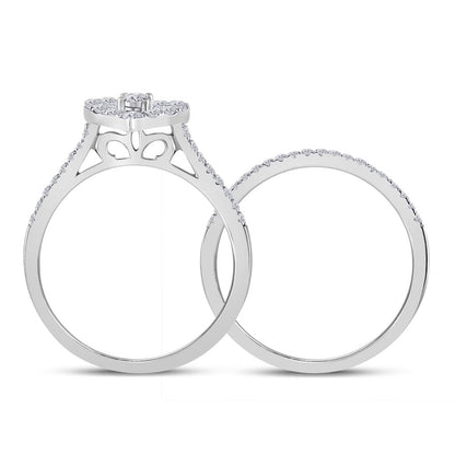 14k White Gold Round Diamond Heart Bridal Wedding Ring Set 1/2 Cttw