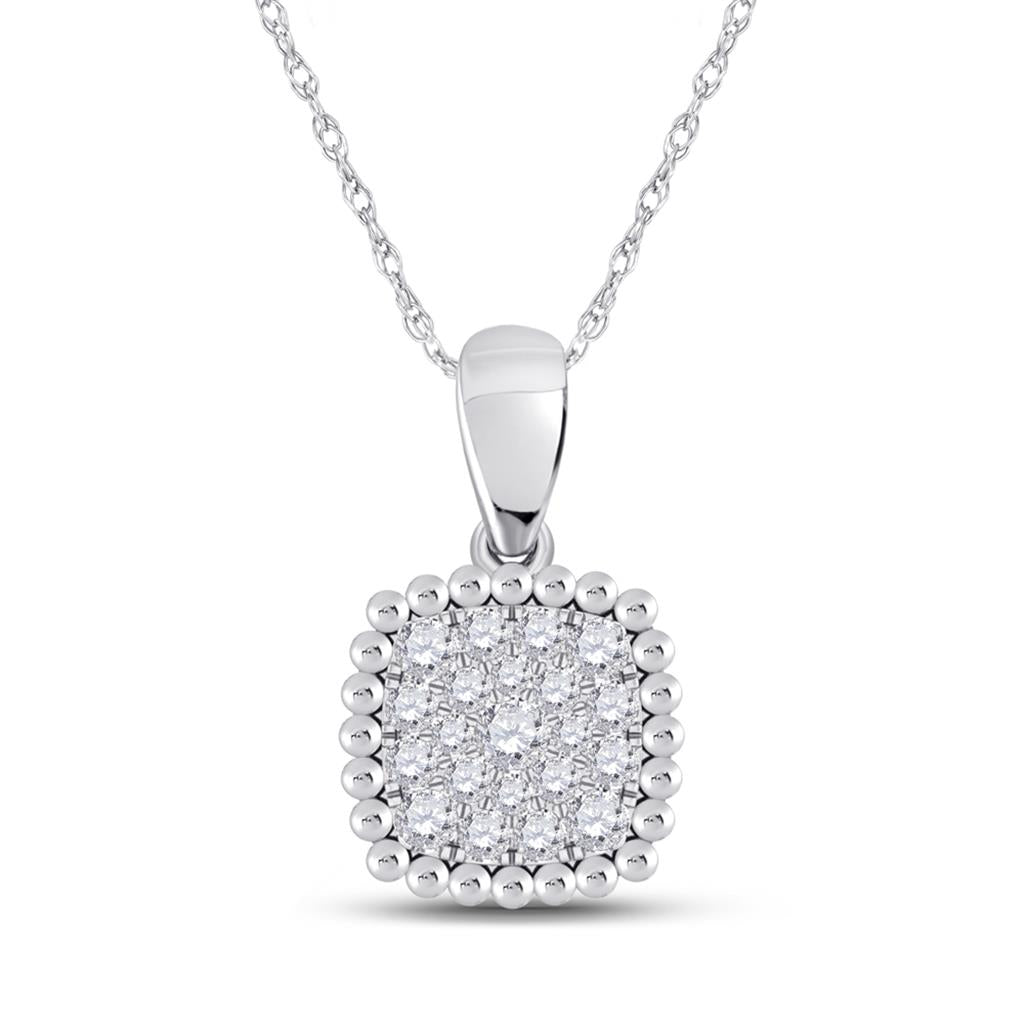 14k White Gold Round Diamond Square Pendant 1/6 Cttw