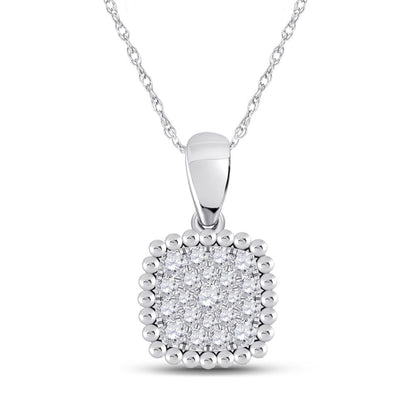 14k White Gold Round Diamond Square Pendant 1/6 Cttw