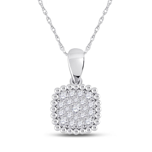 14k White Gold Round Diamond Square Pendant 1/6 Cttw