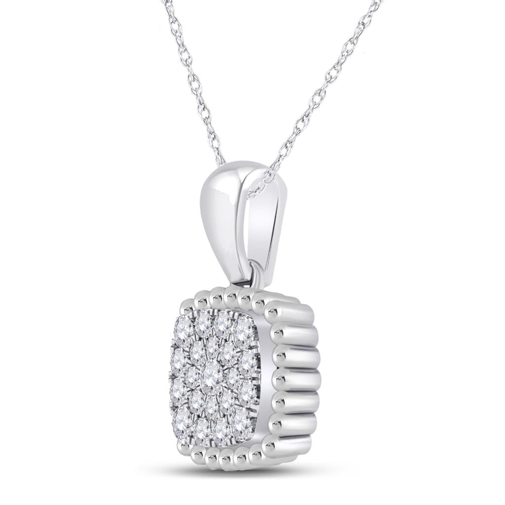 14k White Gold Round Diamond Square Pendant 1/6 Cttw