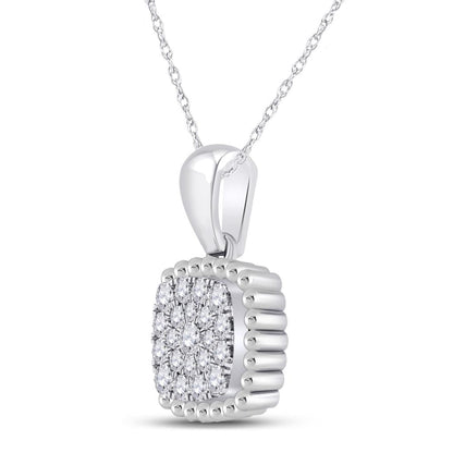 14k White Gold Round Diamond Square Pendant 1/6 Cttw