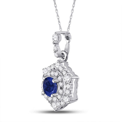 14k White Gold Round Blue Sapphire Diamond Fashion Pendant 5/8 Cttw