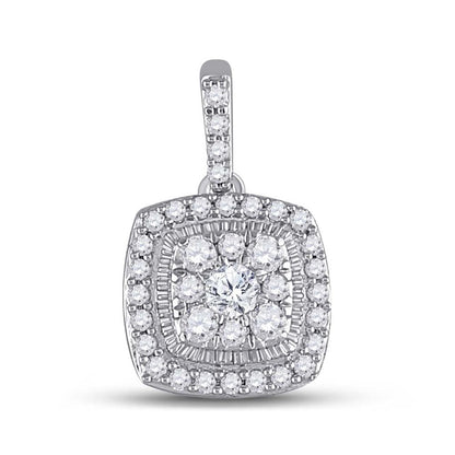 14k White Gold Round Diamond Square Pendant 1/4 Cttw