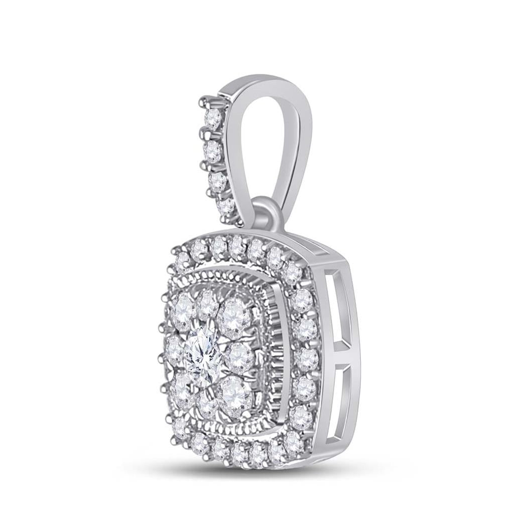 14k White Gold Round Diamond Square Pendant 1/4 Cttw