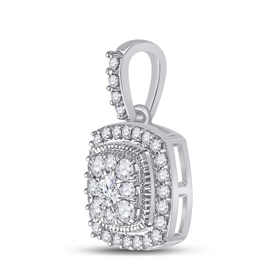 14k White Gold Round Diamond Square Pendant 1/4 Cttw