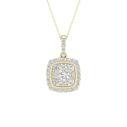 14k Yellow Gold Round Diamond Square Pendant 1/4 Cttw