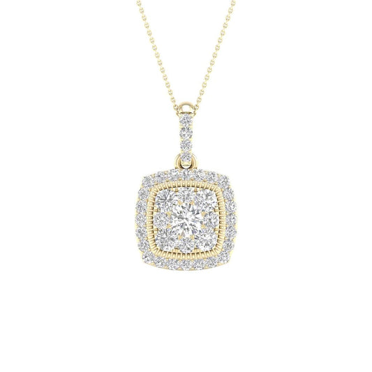 14k Yellow Gold Round Diamond Square Pendant 1/4 Cttw
