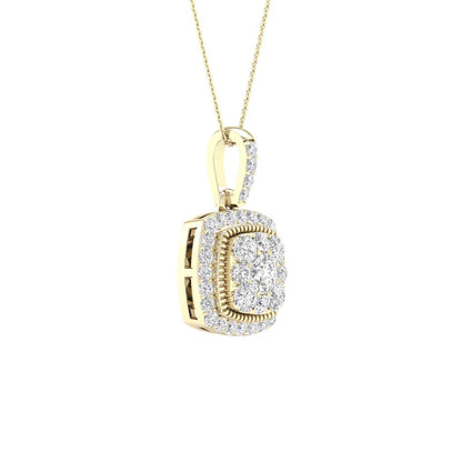14k Yellow Gold Round Diamond Square Pendant 1/4 Cttw