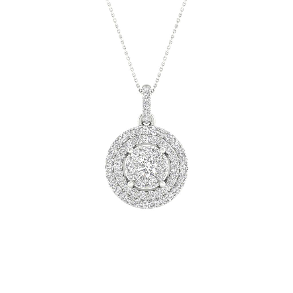 14k White Gold Round Diamond Cluster Pendant 1/4 Cttw