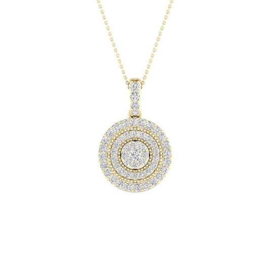 14k Yellow Gold Round Diamond Cluster Pendant 1/4 Cttw