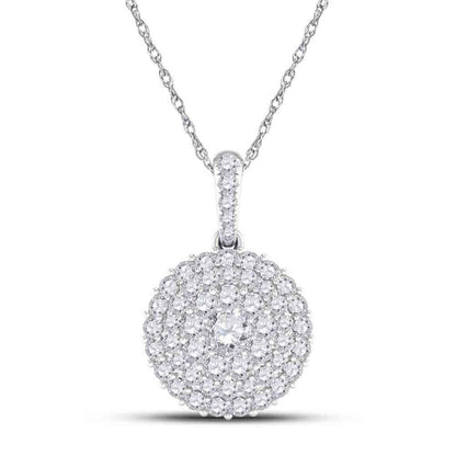 14k White Gold Round Diamond Cluster Pendant 1/2 Cttw