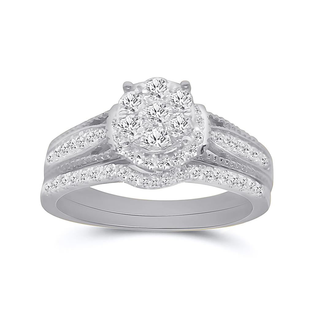 14k White Gold Round Diamond Bridal Wedding Ring Set 3/4 Cttw