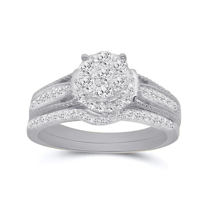 14k White Gold Round Diamond Bridal Wedding Ring Set 3/4 Cttw