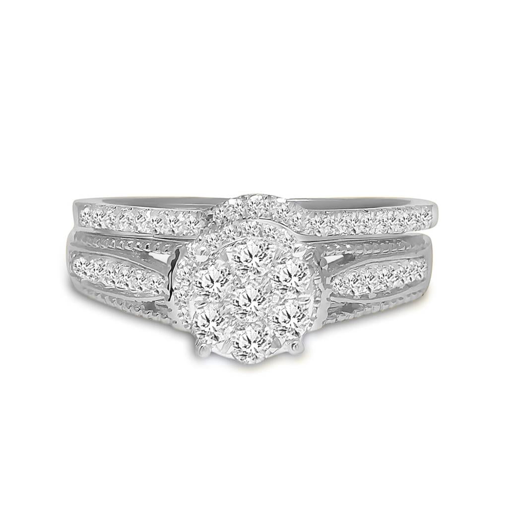 14k White Gold Round Diamond Bridal Wedding Ring Set 3/4 Cttw