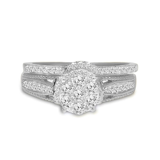 14k White Gold Round Diamond Bridal Wedding Ring Set 3/4 Cttw