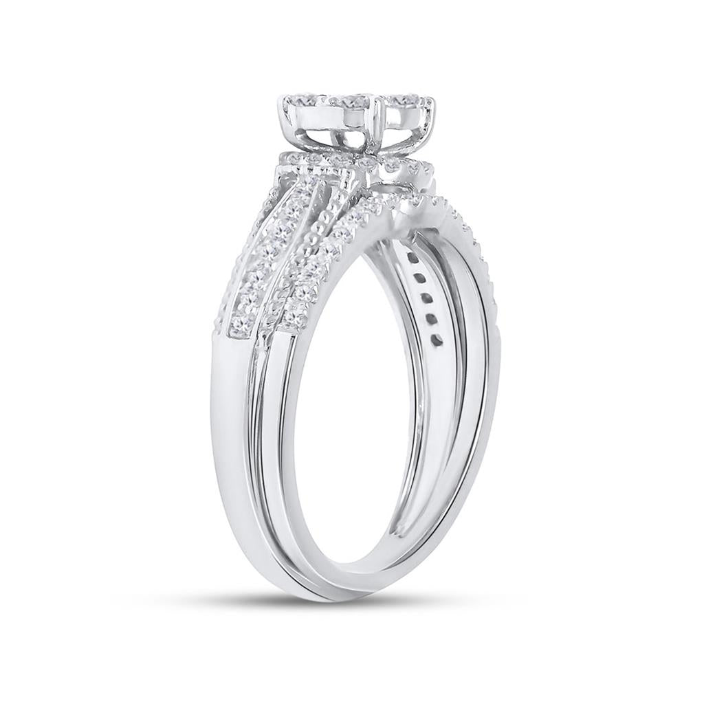 14k White Gold Round Diamond Bridal Wedding Ring Set 3/4 Cttw