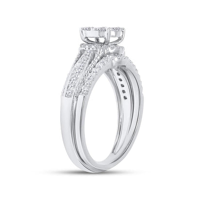 14k White Gold Round Diamond Bridal Wedding Ring Set 3/4 Cttw